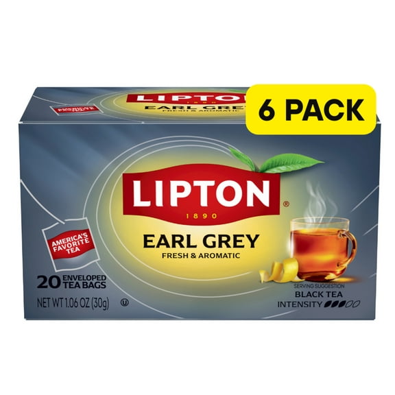 Lipton Earl Grey Black Tea Bags, 20 Count Box, Pack of 6 (120 Total Bags)