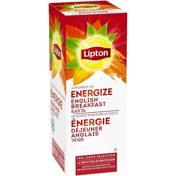 Lipton Energize English Breakfast Black Tea, 28 Tea Bags, 62.3g Box