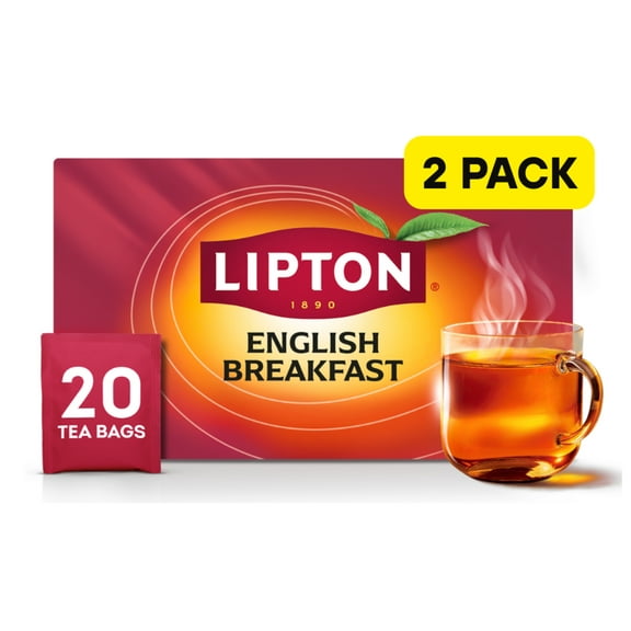 Lipton English Breakfast Black Tea Bags, 20 Count Box, Pack of 2 (40 Total Bags)