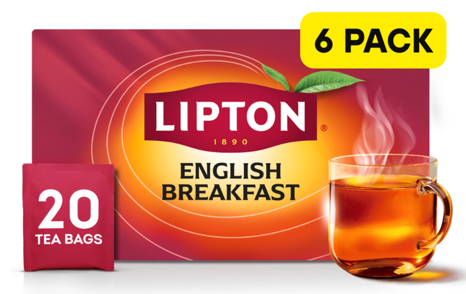 Lipton English Breakfast Tea Bags 20 Count – Pack of 6 (Total 120