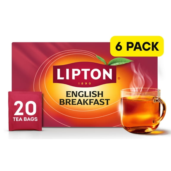 Lipton English Breakfast Tea Bags 20 Count Pack of 6 (Total 120 Bags)