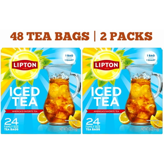 Lipton Unsweetened Iced Tea Bags, Family Size Zero Calories, 48 Total Tea Bags (24ct - Pack of 2), Value Pack