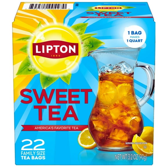 Lipton Family Sized Iced Southern Sweet Black Tea, Caffeinated, Tea Bags 22 Count