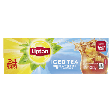 Lipton Family Sized Iced Unsweetened Black Tea, Caffeinated, Tea Bags 24 Count Box