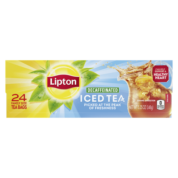 Lipton Family Sized Iced Unsweetened Black Tea, Decaffeinated, Tea Bags 24 Count Box