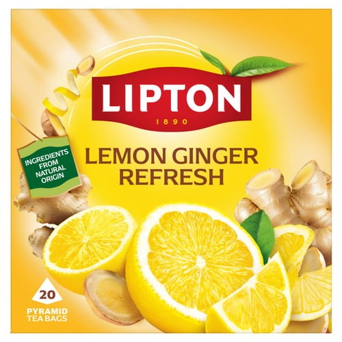 Lipton Fruit Tea Lemon & Ginger Refresh Tea Bags 20's, British Import (Pack of 3)