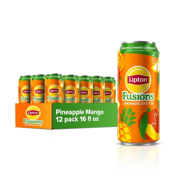 Lipton Fusions Pineapple Mango Lemonade Iced Tea, 16 fl oz Can 12 Pack