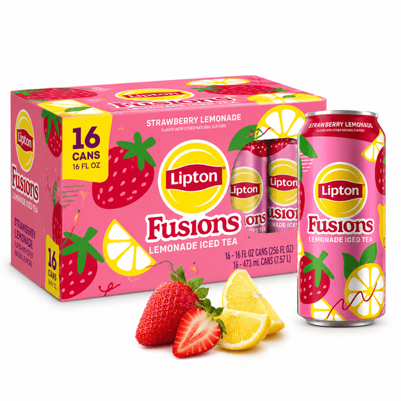 Lipton Fusions Strawberry Lemonade Iced Tea 16 fl oz Cans 16 Pack Refreshing