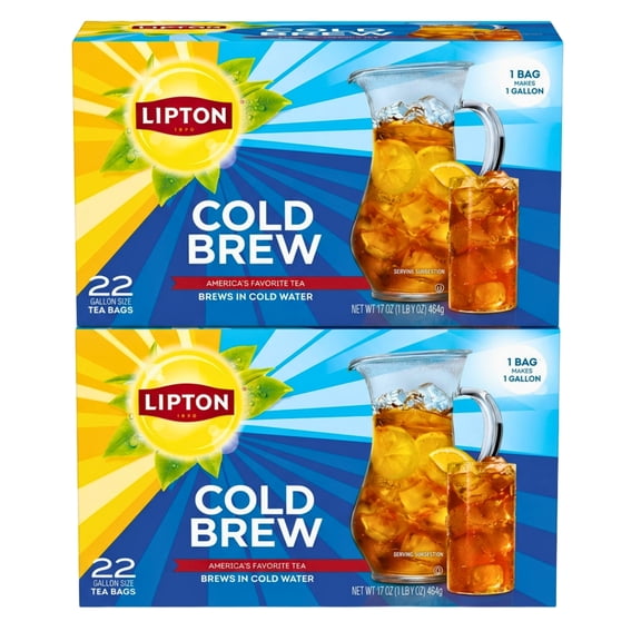Lipton Cold Brew Iced Tea Bags, Gallon Size Black Tea, Zero Calories, No Boiling Needed, 22 Count Boxes, Pack of 2, 44 Total Tea Bags