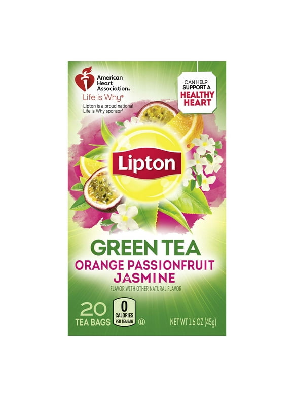 Lipton Green Tea Bags Orange Passionfruit Jasmine Flavored with Other Natural Flavors Can Help Support a Healthy Heart 1.13 oz 20 Count