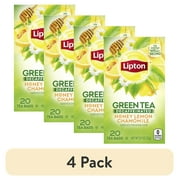 (4 pack) Lipton Green Tea, Honey Lemon Chamomile, Decaffeinated, Tea Bags 20 Count Box