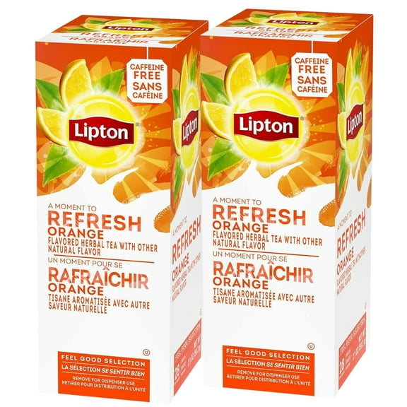 Lipton Orange Enveloped Herbal Tea, Caffeine-Free, 28 Tea Bags per Box (Pack of 2, 56 Total)