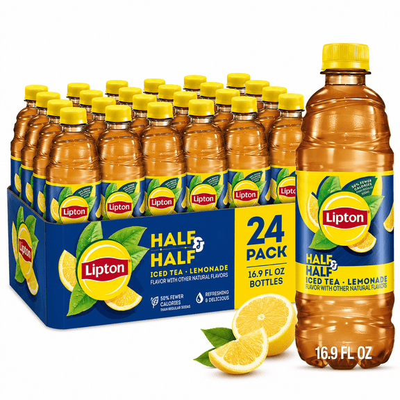 Lipton Half & Half Iced Tea & Lemonade 16.9 fl oz Bottles 24 Pack New