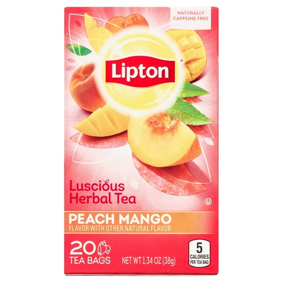Lipton Herbal Tea, Peach Mango, Caffeine-Free, Tea Bags 20 Count