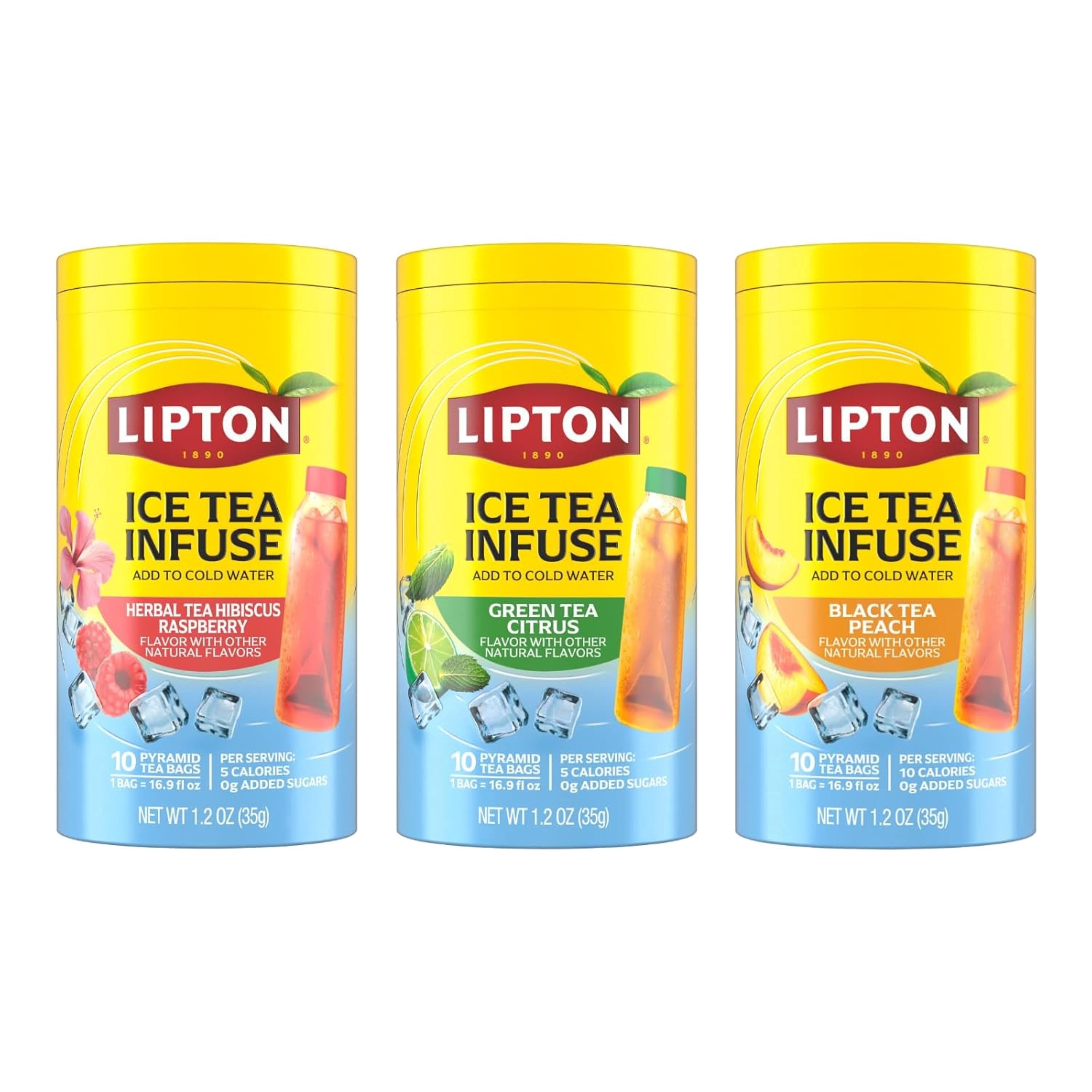 Lipton Ice Tea Infuse Cold Brew Tea Bags Variety Pack, Hibiscus Raspberry, Green Tea Citrus & Black Tea Peach, 30 Total Bags (10 ct Each), No Sugar Added