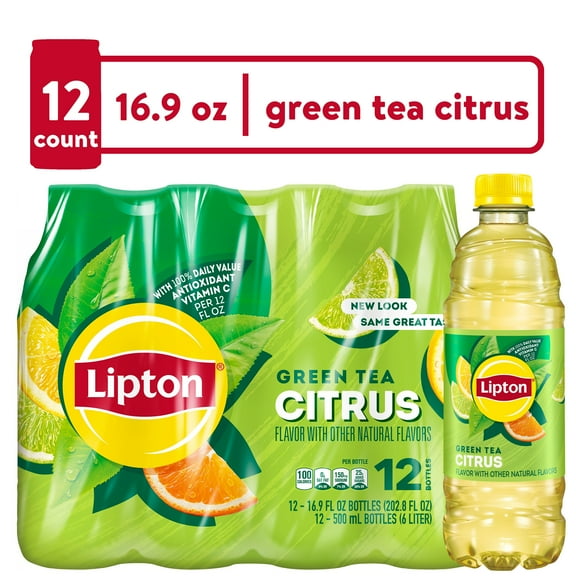Lipton Iced Green Tea, Citrus Bottled Tea Drink, 16.9 oz, 12 Bottles