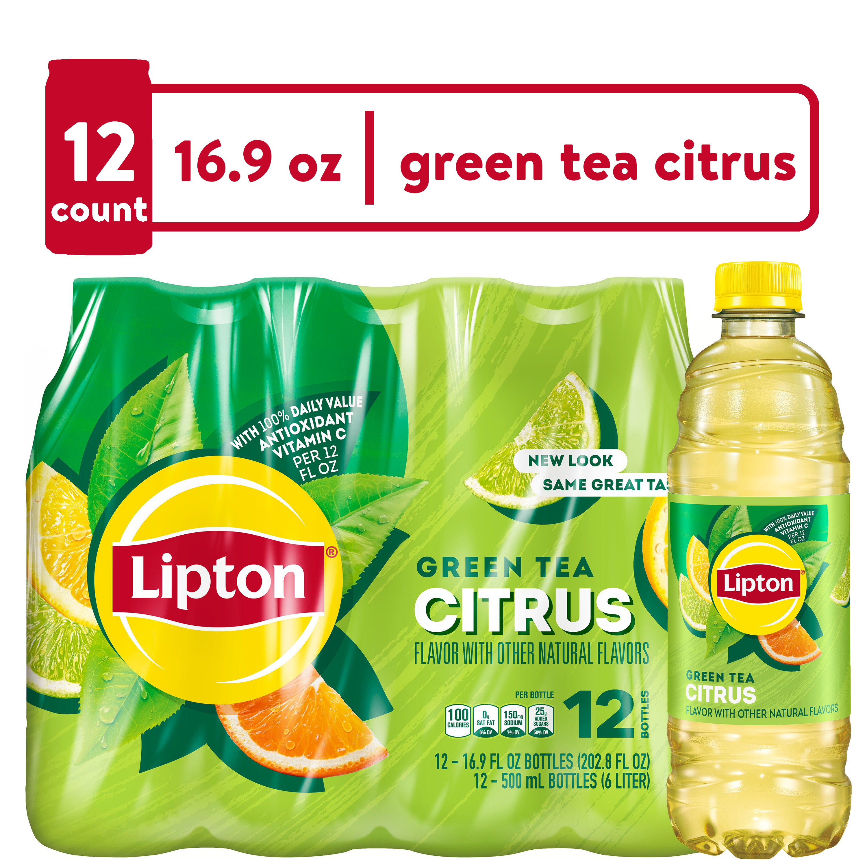 Lipton Iced Green Tea, Citrus Bottled Tea Drink, 16.9 oz, 12 Bottles - image 1 of 7