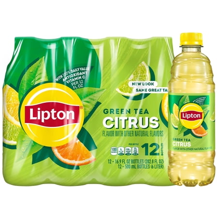 Lipton Iced Green Tea, Citrus Bottled Tea Drink, 16.9 oz, 12 Bottles