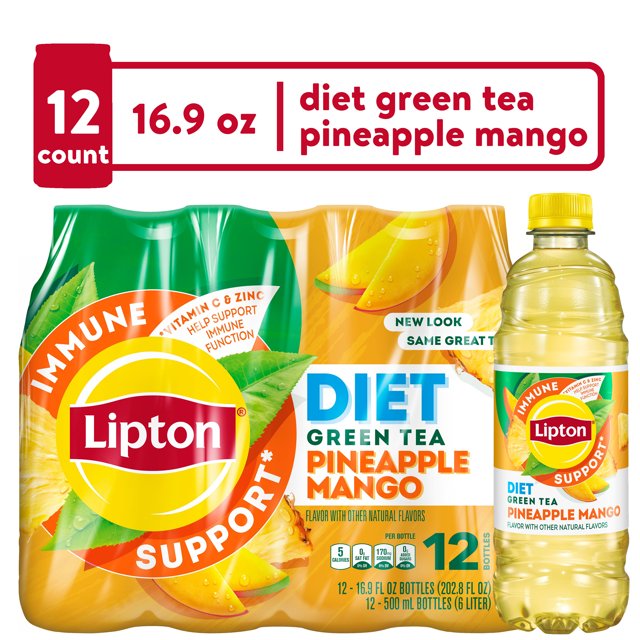 Lipton Iced Tea Immune Support Diet Pineapple Mango Green Tea 16.9 Fl