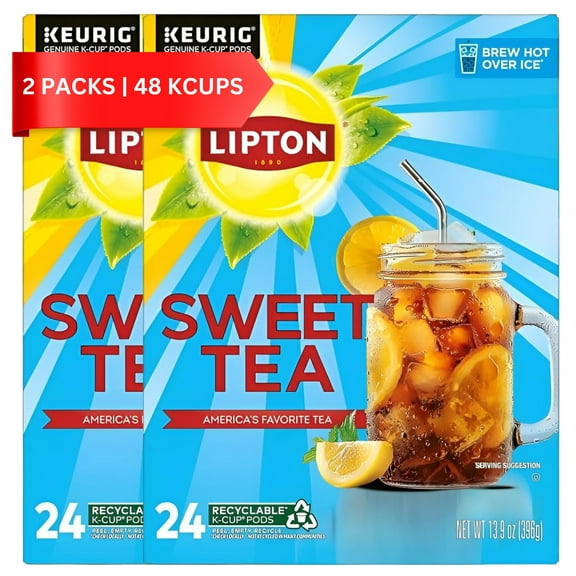 Lipton Iced Tea K-Cups, Southern Sweet Black Tea, 24ct Each (Pack of 2), Total 48 K-Cup Pods