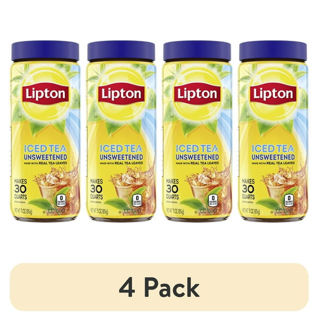 (4 pack) Lipton Iced Tea Mix Black Tea, Caffeinated, Makes 30 Quarts, 3