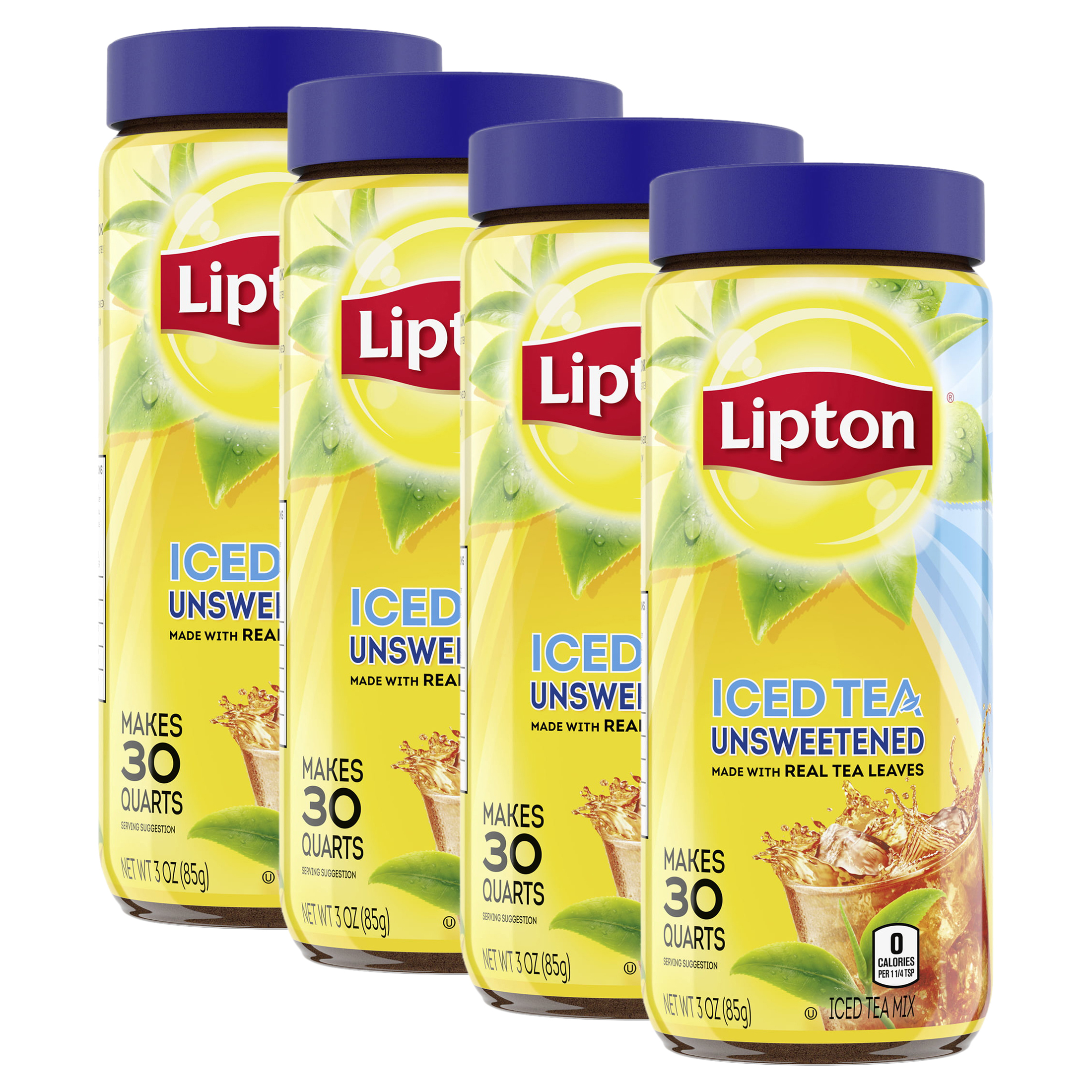 (4 pack) Lipton Iced Tea Mix Black Tea, Caffeinated, Makes 30 Quarts, 17 oz Can