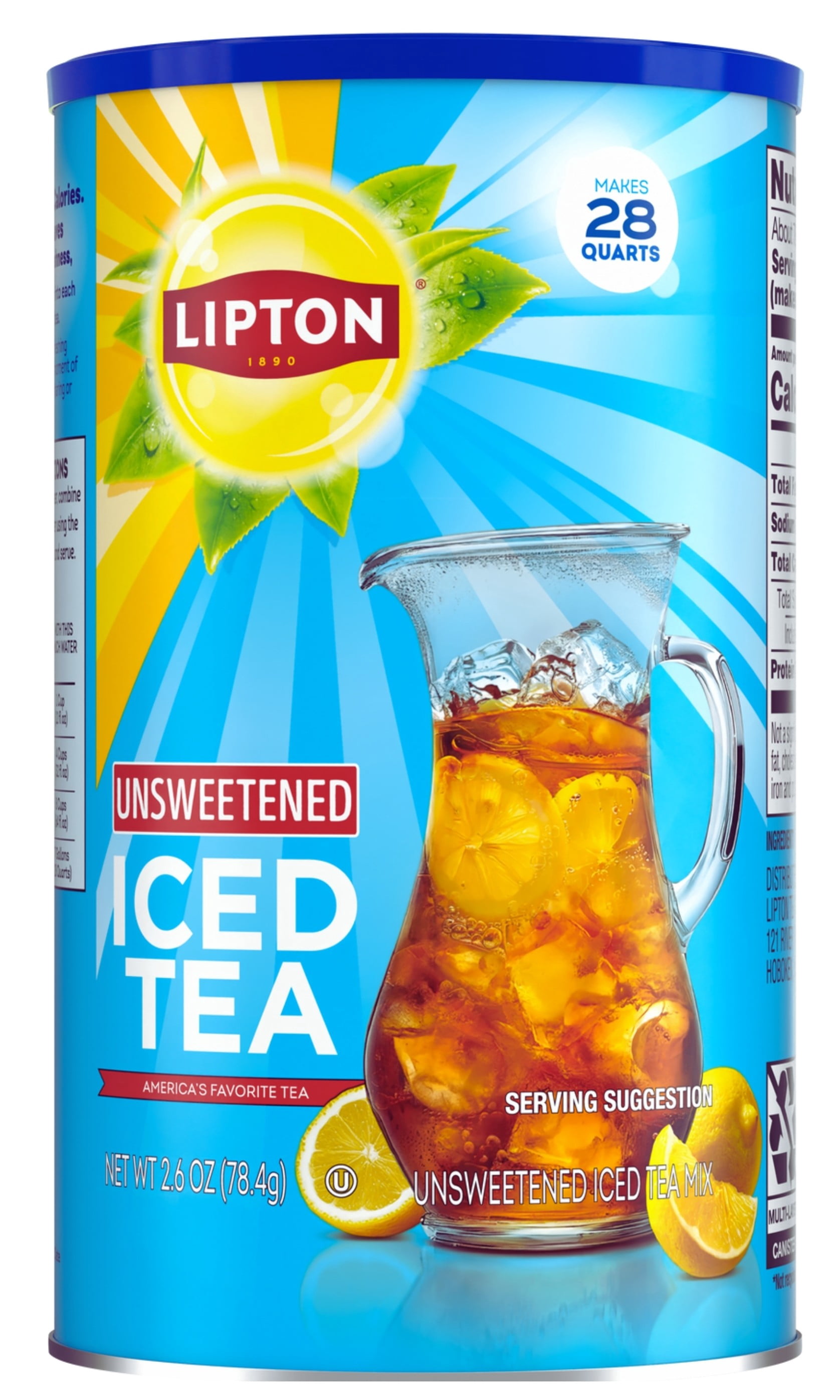 Lipton Unsweetened Iced Tea Mix, Instant Black Tea Powder, Zero Calories, Kosher, Makes 28 Quarts, 1 Canister