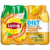Lipton Immune Support Diet Pineapple Mango Green Tea Iced Tea, Bottled Tea Drink, 16.9 fl oz, 12 Pack Bottles