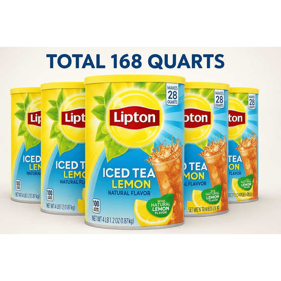 Lipton Lemon Iced Tea Mix, Sweetened with Cane Sugar, Natural Lemon Flavor, Makes 28 Quarts Each, Pack of 6 (Total 168 Quarts)