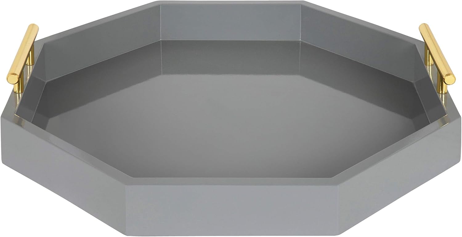 Gray and Gold Octagon Metal Decorative Tray