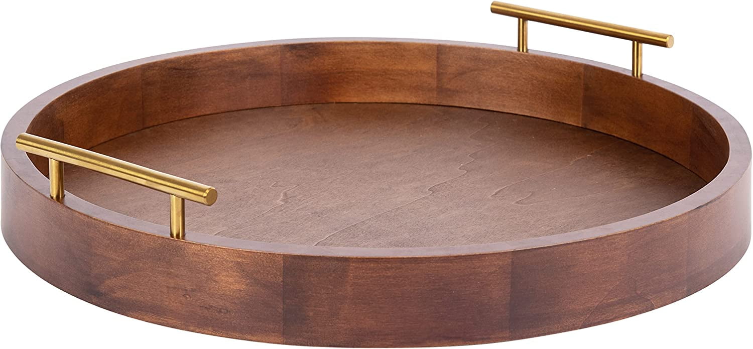 Lipton Modern Round Tray, 15.5" Diameter, Navy Blue and Gold, Decorative Accent Tray for Storage