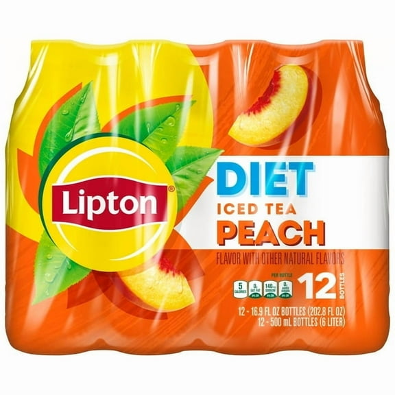 Lipton Peach Flavor Diet Iced Tea, 16.9 fl oz Bottles, 12 Count,pack of 1.