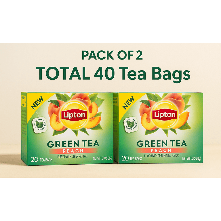 Lipton, Green Tea Bags, Flavored Peach, Unsweetened, 20 ct