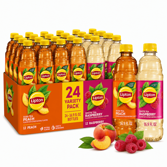 Lipton Peach Iced Tea & Raspberry White Tea 16.9 fl oz, 24 Bottle Variety Pack!