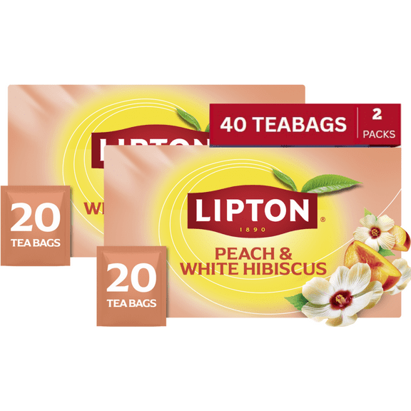 Lipton Peach Paradise Herbal Tea Bags, Caffeine Free Fruit Tea, Individually Wrapped, 20 Ct (Pack of 2)  Total 40 Tea Bags