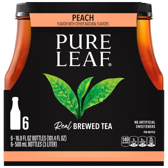 Lipton Pure Leaf Peach Real Brewed Iced Tea, 16.9 fl oz, 6 Pack Bottles
