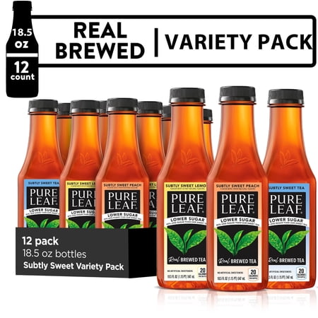 Lipton Pure Leaf Subtly Sweet Real Brewed Iced Tea Variety Pack, 18.5 fl oz, 12 Pack Bottles