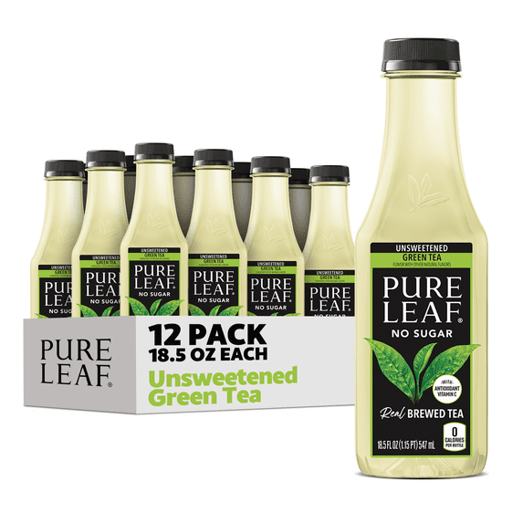 Lipton Pure Leaf Unsweetened Real Brewed Green Iced Tea, 18.5 fl oz, 12 Pack Bottles
