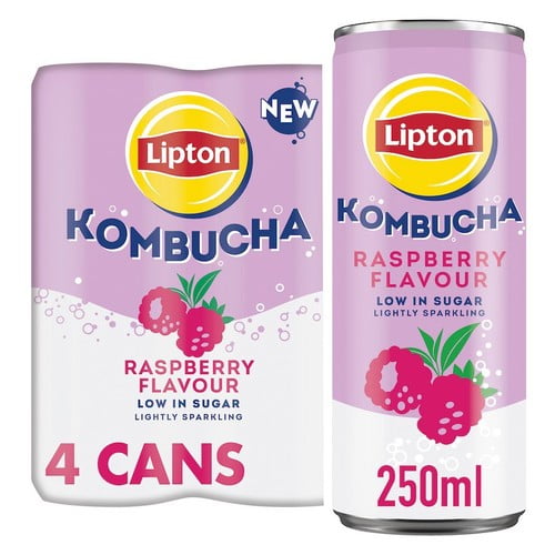 Lipton Raspberry Kombucha 4 x 250ml, British Import (Pack of 2)