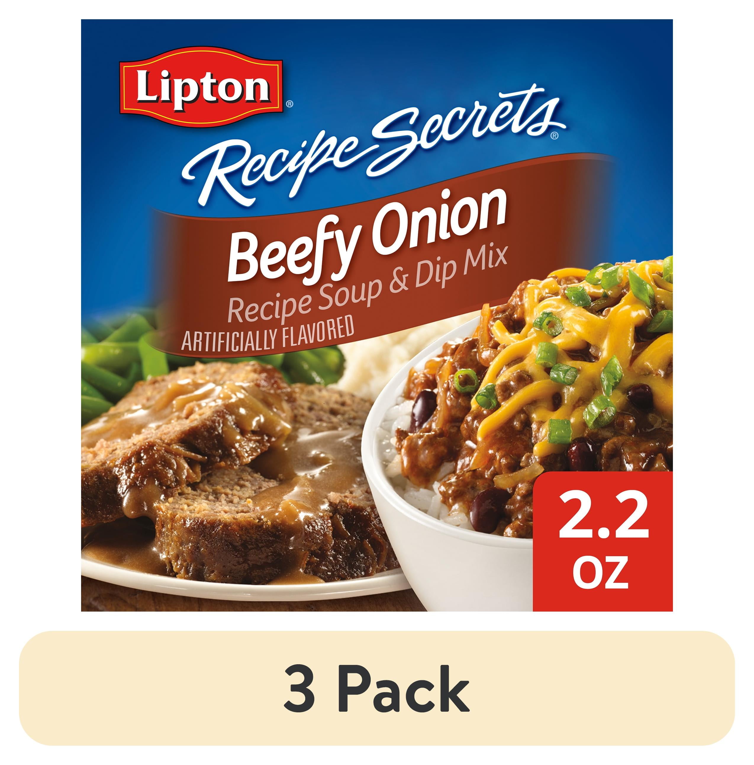 (3 pack) Lipton Recipe Secrets Beefy Onion Dry Soup and Dip Mix, 2 Count Regular Box