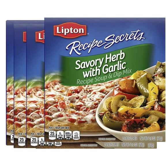 Lipton Recipe Secrets Soup and Dip Mix For a Delicious Meal Savory Herb with Garlic Great With Your Favorite Recipes, Dip or Soup Mix 2.4 Ounce (Pack of 4)