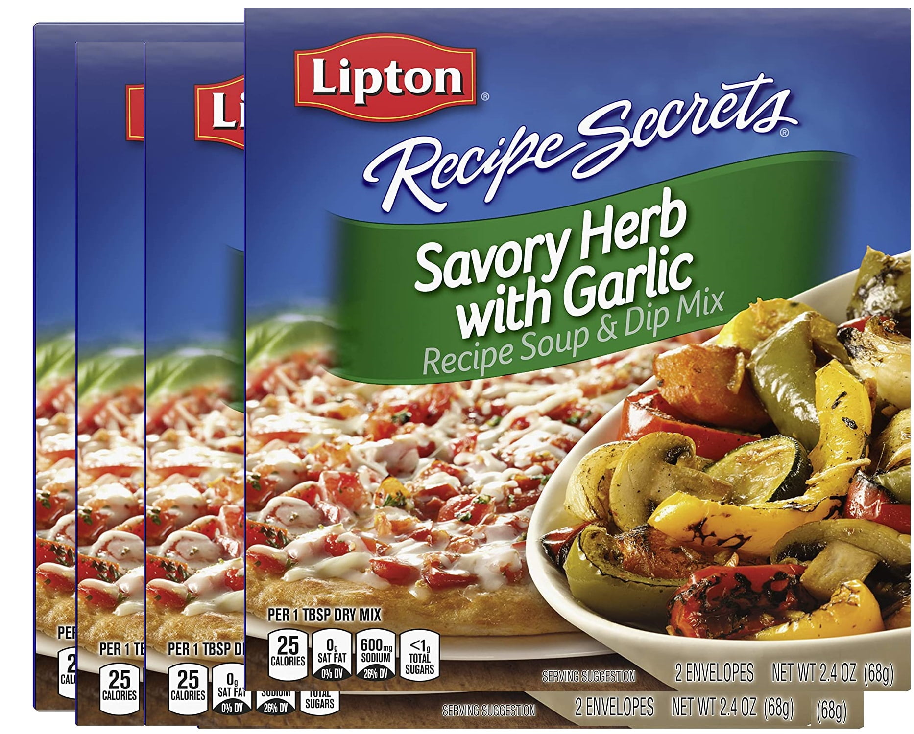 Lipton Recipe Secrets Soup and Dip Mix For a Delicious Meal Savory Herb with Garlic Great With Your Favorite Recipes, Dip or Soup Mix 2.4 Ounce (Pack of 4)
