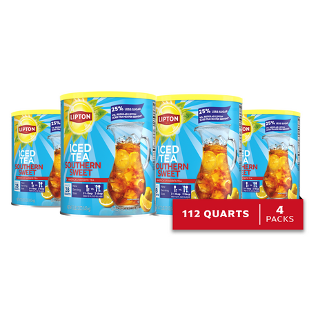 (4 pack) Lipton Reduced Sugar Southern Sweet Iced Tea Mix, 28 Quarts