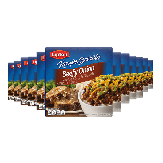 (12 pack) Lipton Recipe Secrets Beefy Onion Dry Recipe Soup and Dip Mix, 2 Oz, 2 Pack