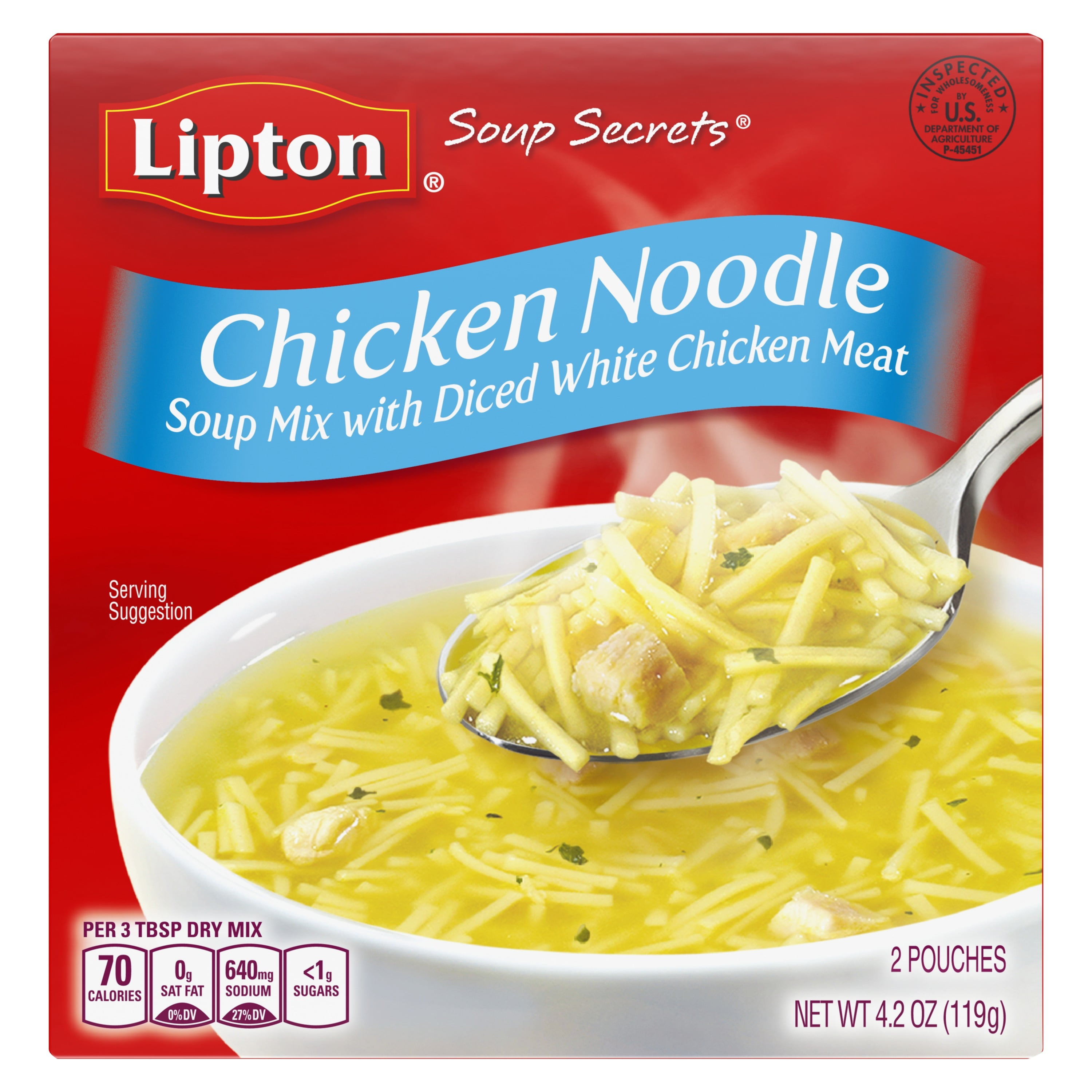 Lipton Secrets Chicken Noodle Soup Mix, 4.2 oz, 2 Pouch Box Regular