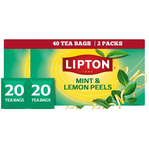 Lipton Smooth Mint with Lemon Peels Herbal Tea Bags, Caffeine Free, Fruit & Herbal Blend, Individually Wrapped, 20 Count (Pack of 2, Total 40 Tea Bags)