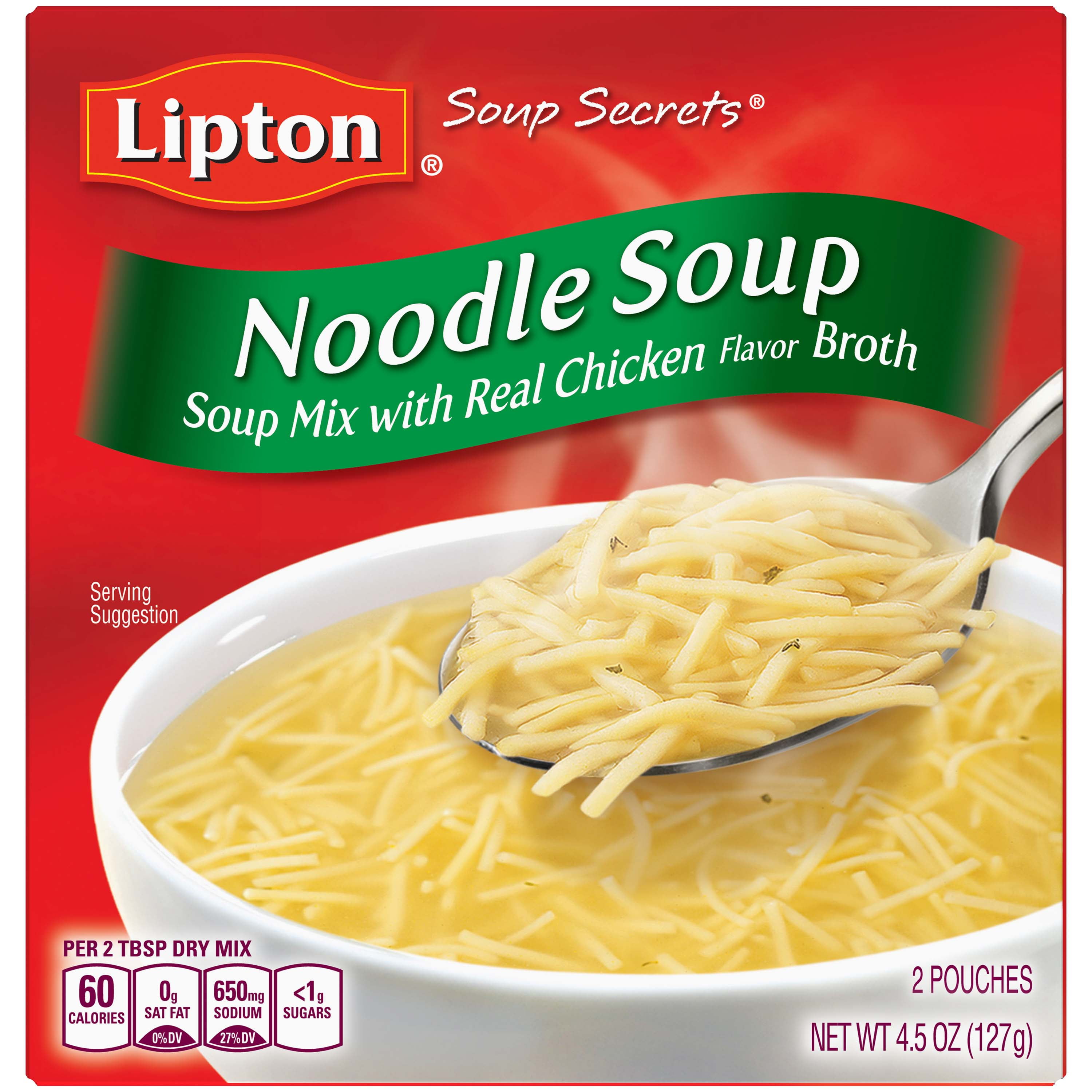 Lipton Soup Secrets Instant Noodle Soup Mix Chicken Flavor Broth, 2 Count Box Regular