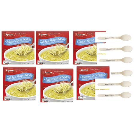 Lipton Soup Secrets Instant Soup Mix Chicken Noodle 4.2 Ounce + Eleganceinlife Wooden Spoon 6pk