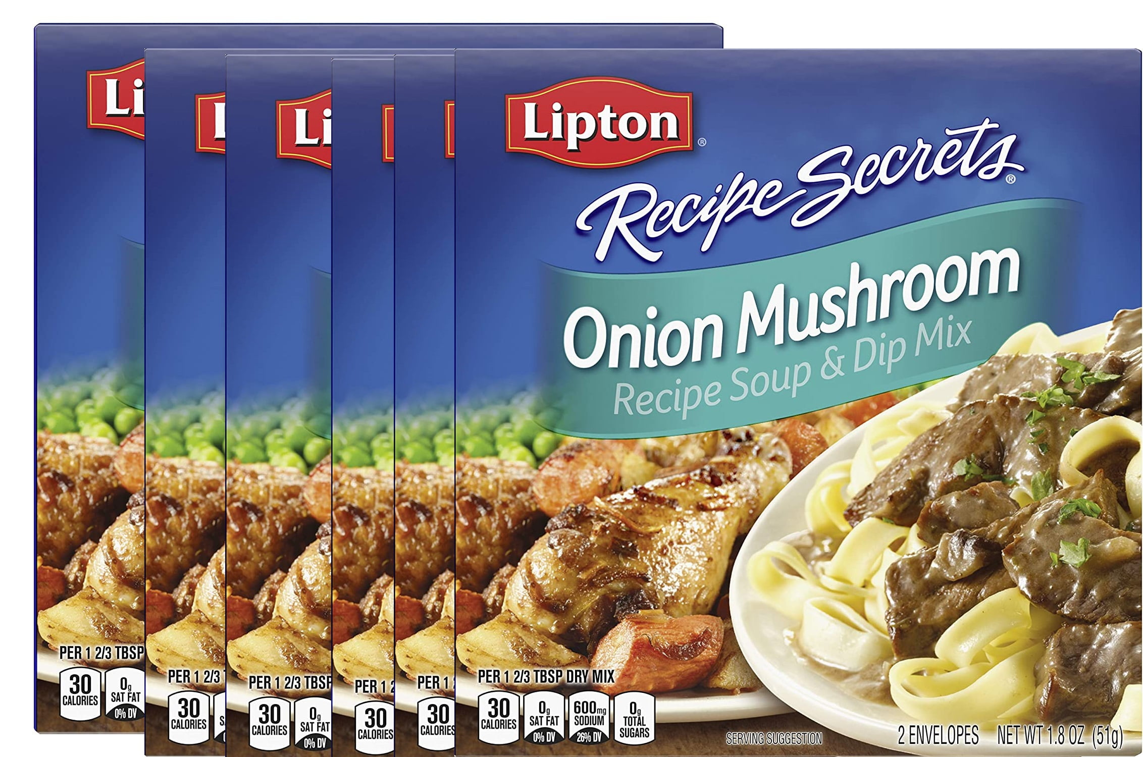 Lipton Soup and Dip Mix For a Delicious Meal Onion Mushroom Great With Your Favorite Recipes, Dip or Soup Mix 1.8 oz, Pack of 6