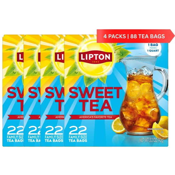 Lipton Southern Sweet Iced Tea Bags, 22 Count, Pack of 4 (88 Tea Bags)
